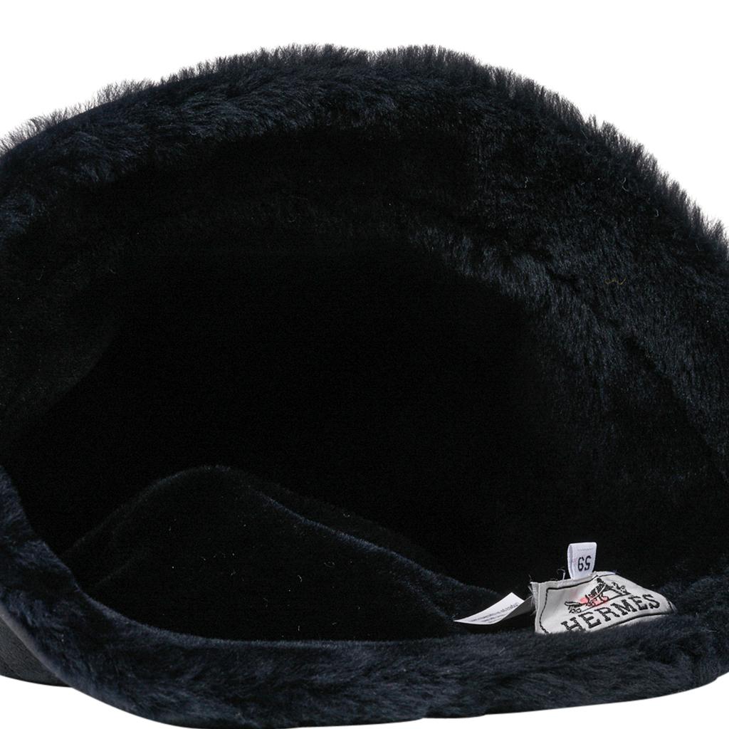 Black Hermes Shearling Lambskin Bucket Hat 59 New For Sale