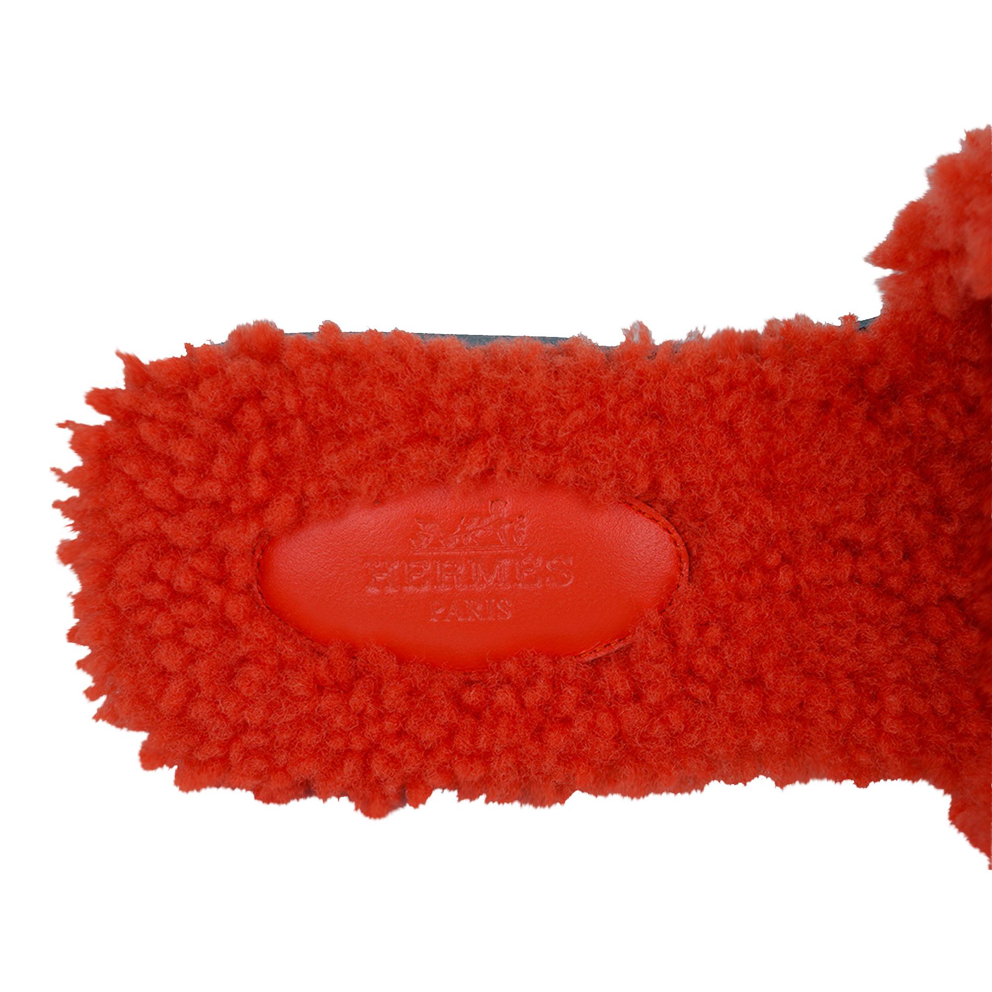 Red Hermes Shearling Oran Teddy Sandal Orange Limited Edition Flats 39 / 9