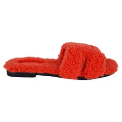 Hermes Shearling Oran Teddy Sandal Orange Limited Edition Flats 39.5 / 9.5