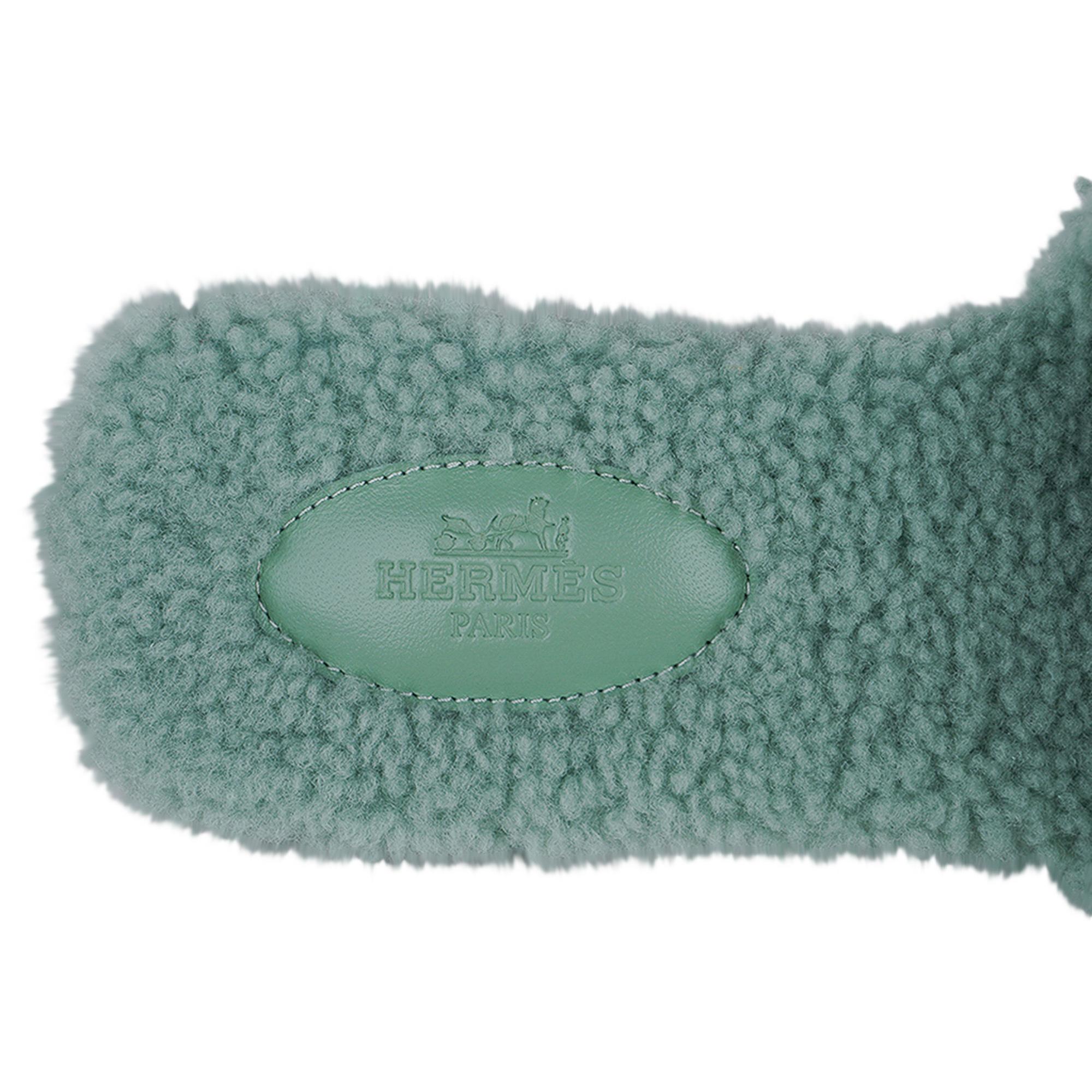 Gray Hermes Shearling Oran Teddy Sandal Vert D'Eau Limited Edition Flats 39 / 9