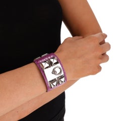 Hermes Pulsera Collier de Chien Aligátor Brillante Paladiado