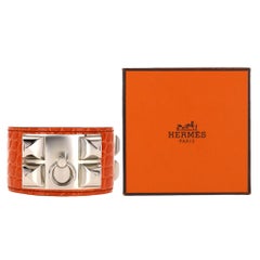 Hermes Bracelet Collier de Chien en alligator brillant plaqué palladium
