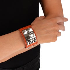 Hermes Pulsera Collier de Chien Aligátor Brillante Paladiado