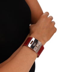 Hermes Shiny Alligator Palladium Plated Collier de Chien Bracelet