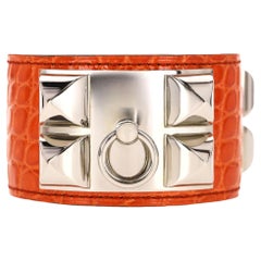 Hermes Bracelet Collier de Chien en alligator brillant plaqué palladium