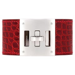 Hermes Shiny Alligator Palladium Plated Collier de Chien Bracelet