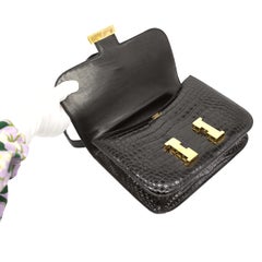 Hermès Shiny Black Porosus Crocodile 23cm Constance Bag with Gold Hardware, 2001