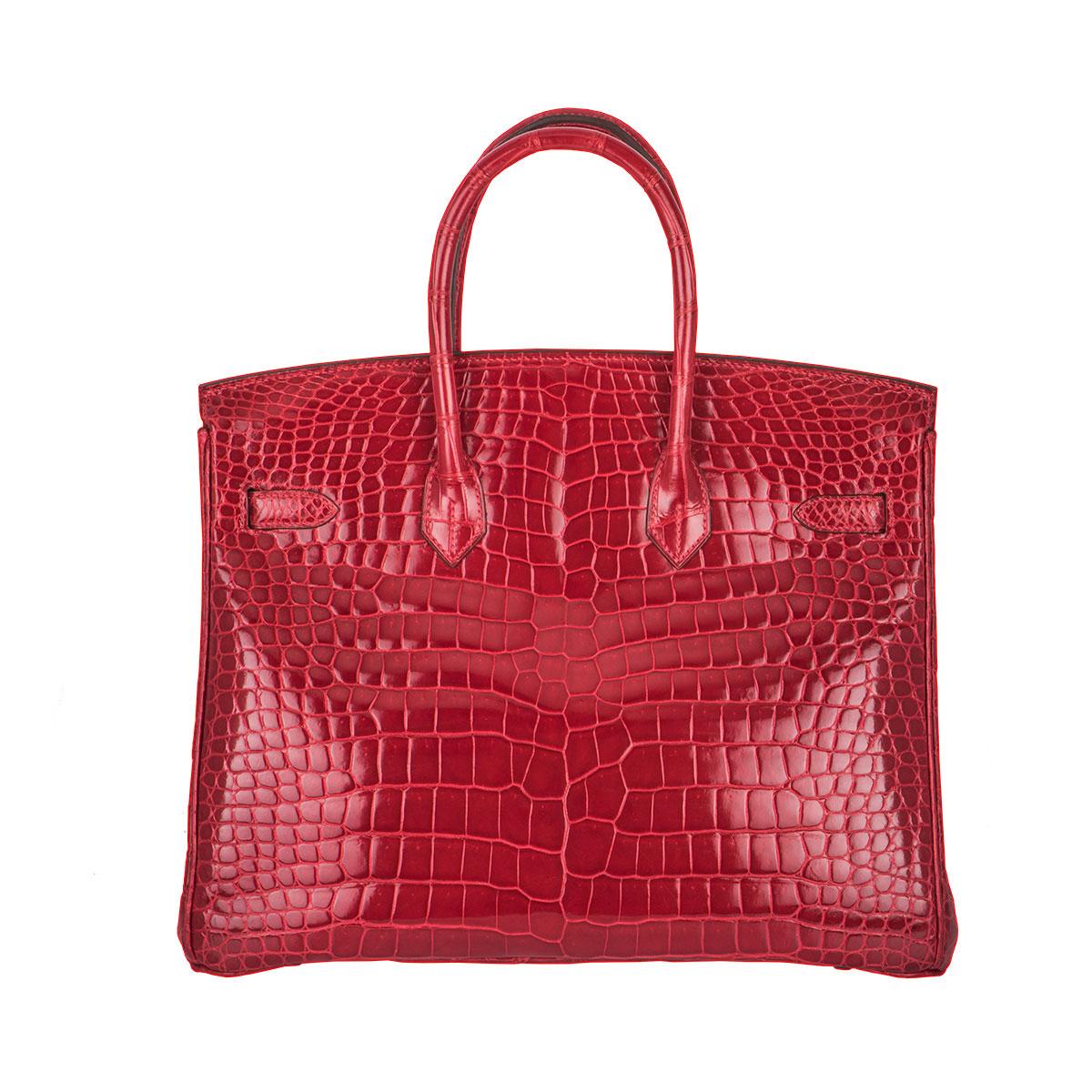 Red Hermès Shiny Braise Porosus Crocodile DWGHW 35cm Birkin Bag For Sale