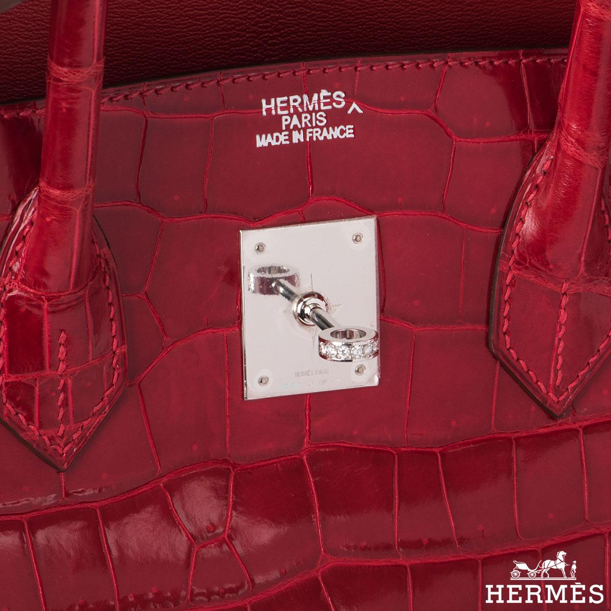 Hermès Shiny Braise Porosus Crocodile DWGHW 35cm Birkin Bag For Sale 1