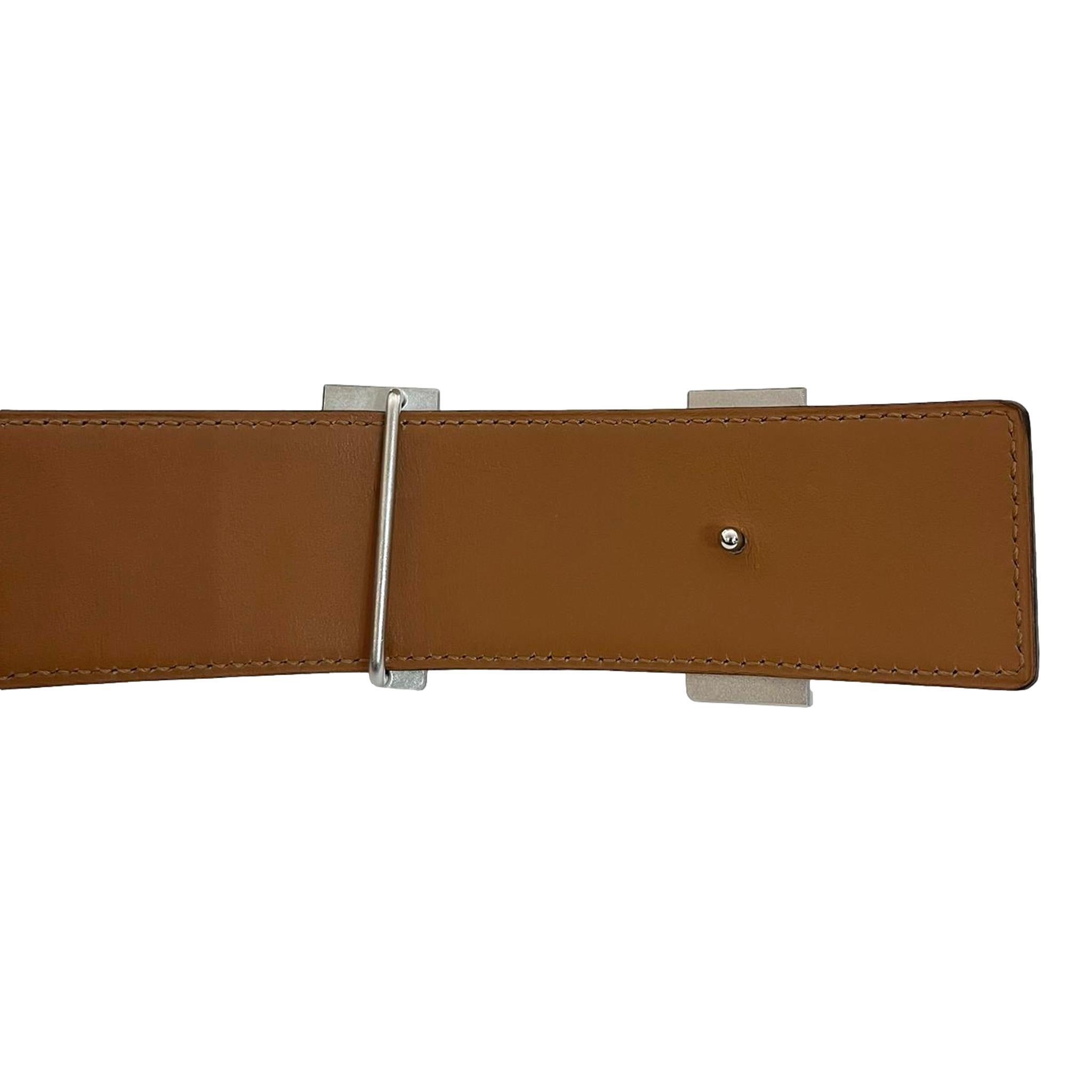 Hermes Shiny Crocodile Skin Belt With Large 'H' Palladium Buckle For Sale 2