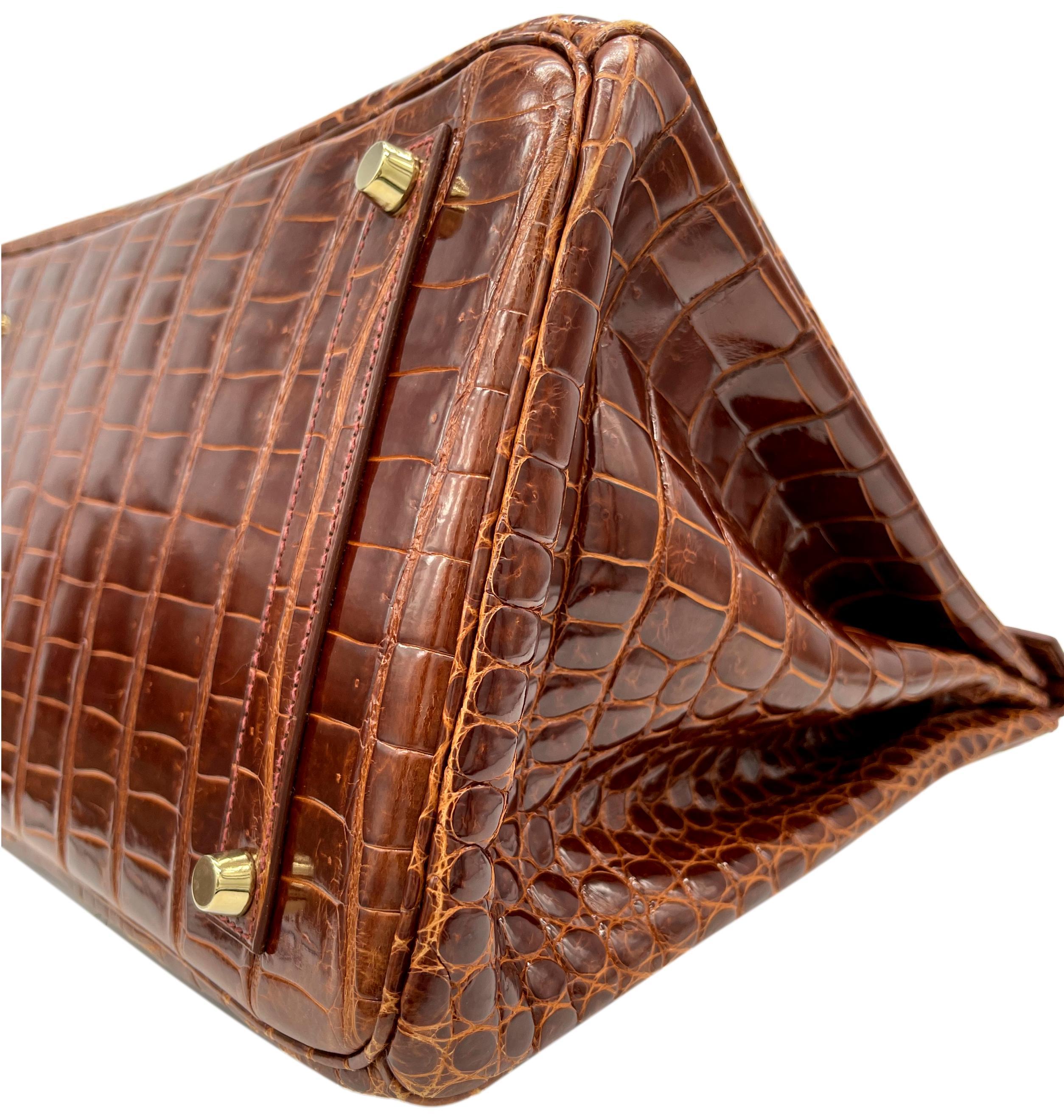 Sac Birkin 35 cm Hermès Shiny Miel Porosus Crocodile, avec accessoires en or, 2008. 6