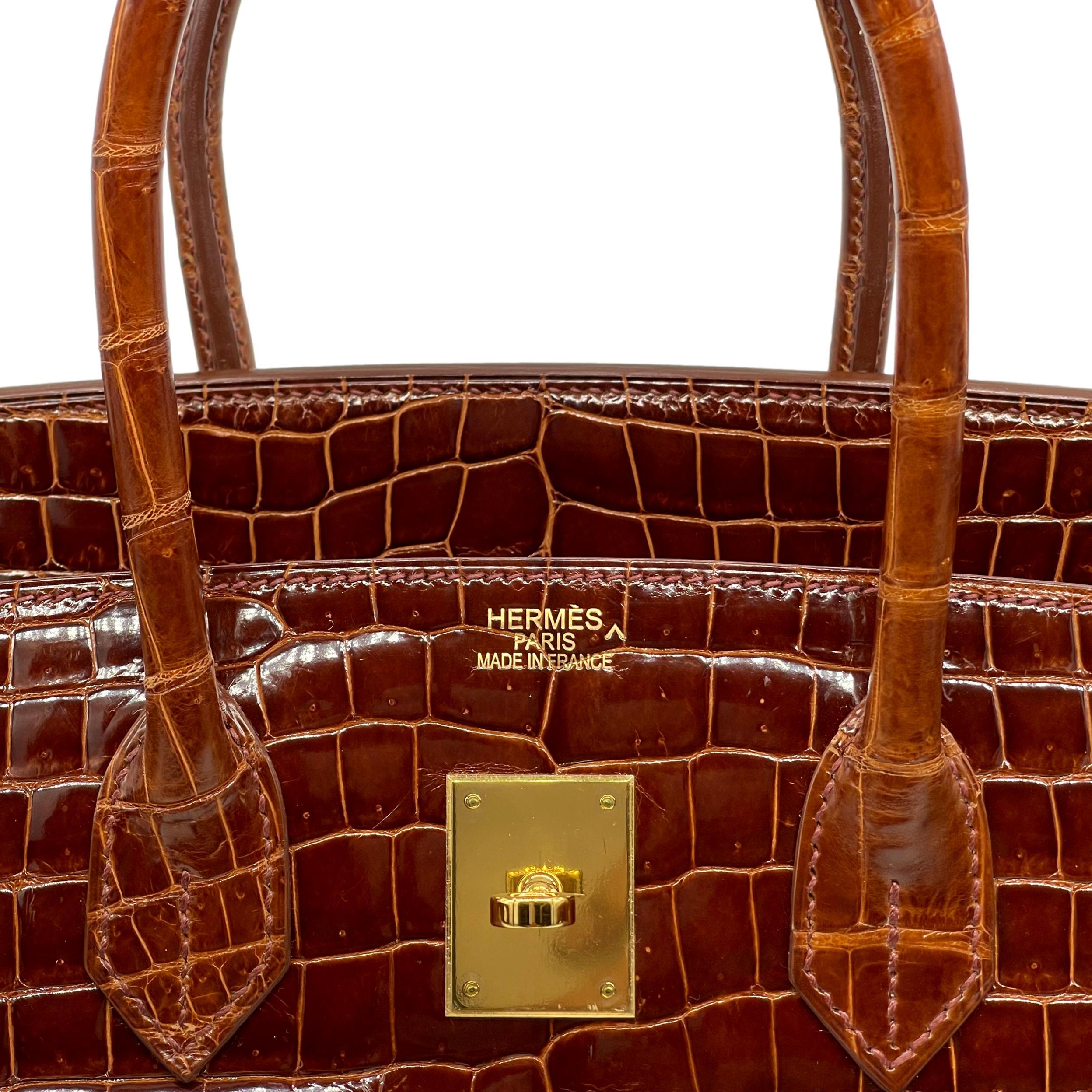 Hermès Shiny Miel Porosus Crocodile 35cm Birkin Bag with Gold Hardware, 2008. 5