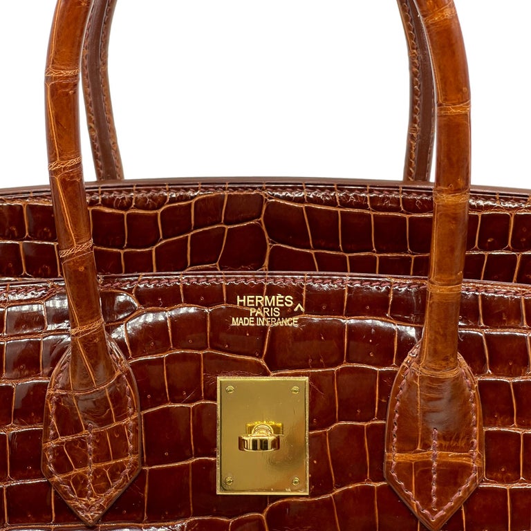 Hermès Shiny Miel Porosus Crocodile 35cm Birkin Bag with Gold Hardware, 2008. 8