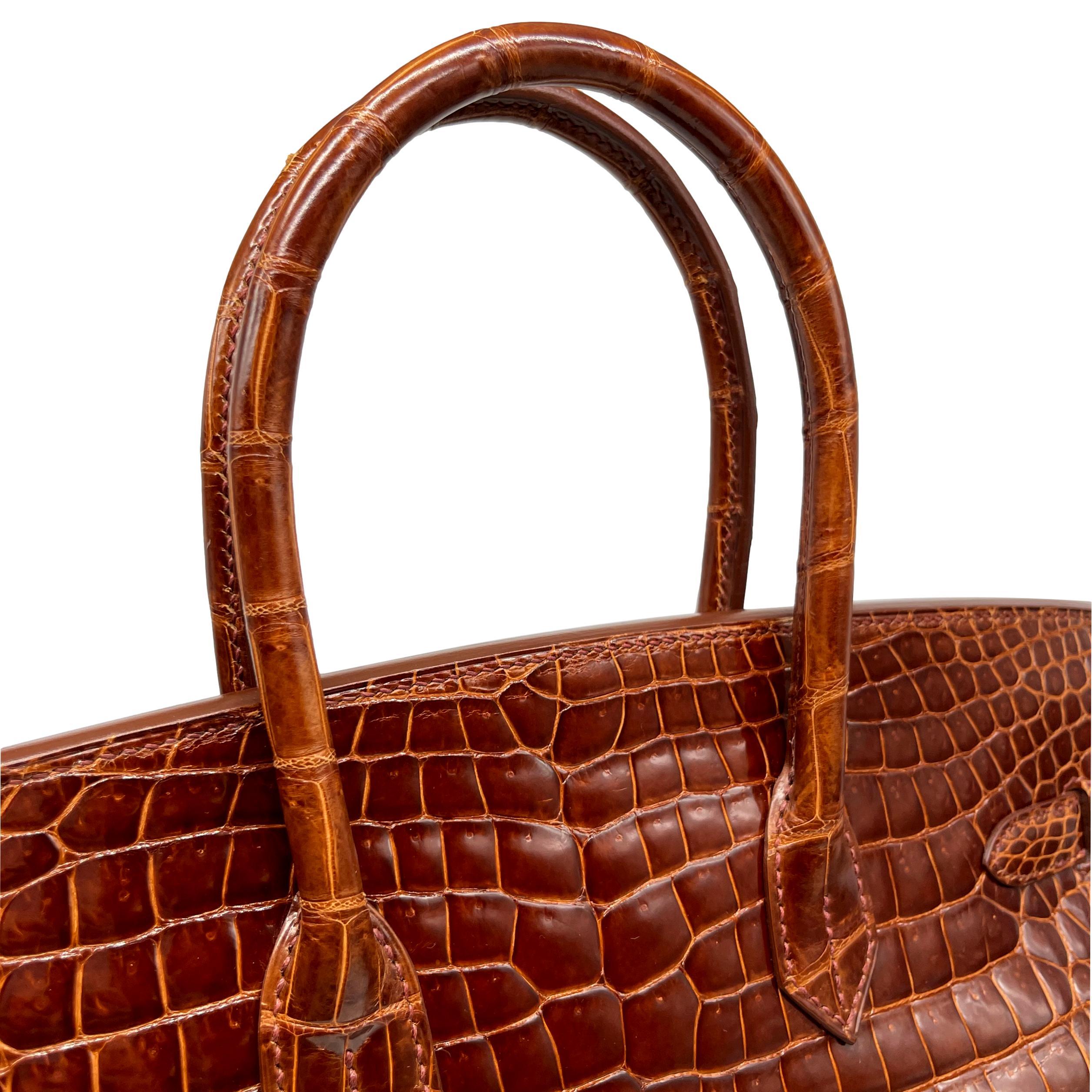 Sac Birkin 35 cm Hermès Shiny Miel Porosus Crocodile, avec accessoires en or, 2008. 10