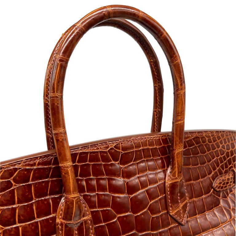 Hermès Shiny Miel Porosus Crocodile 35cm Birkin Bag with Gold Hardware, 2008. 10