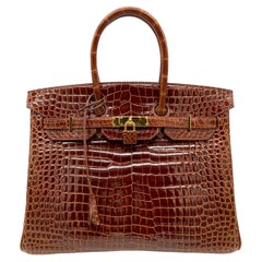 Sac Birkin 35 cm Hermès Shiny Miel Porosus Crocodile, avec accessoires en or, 2008.