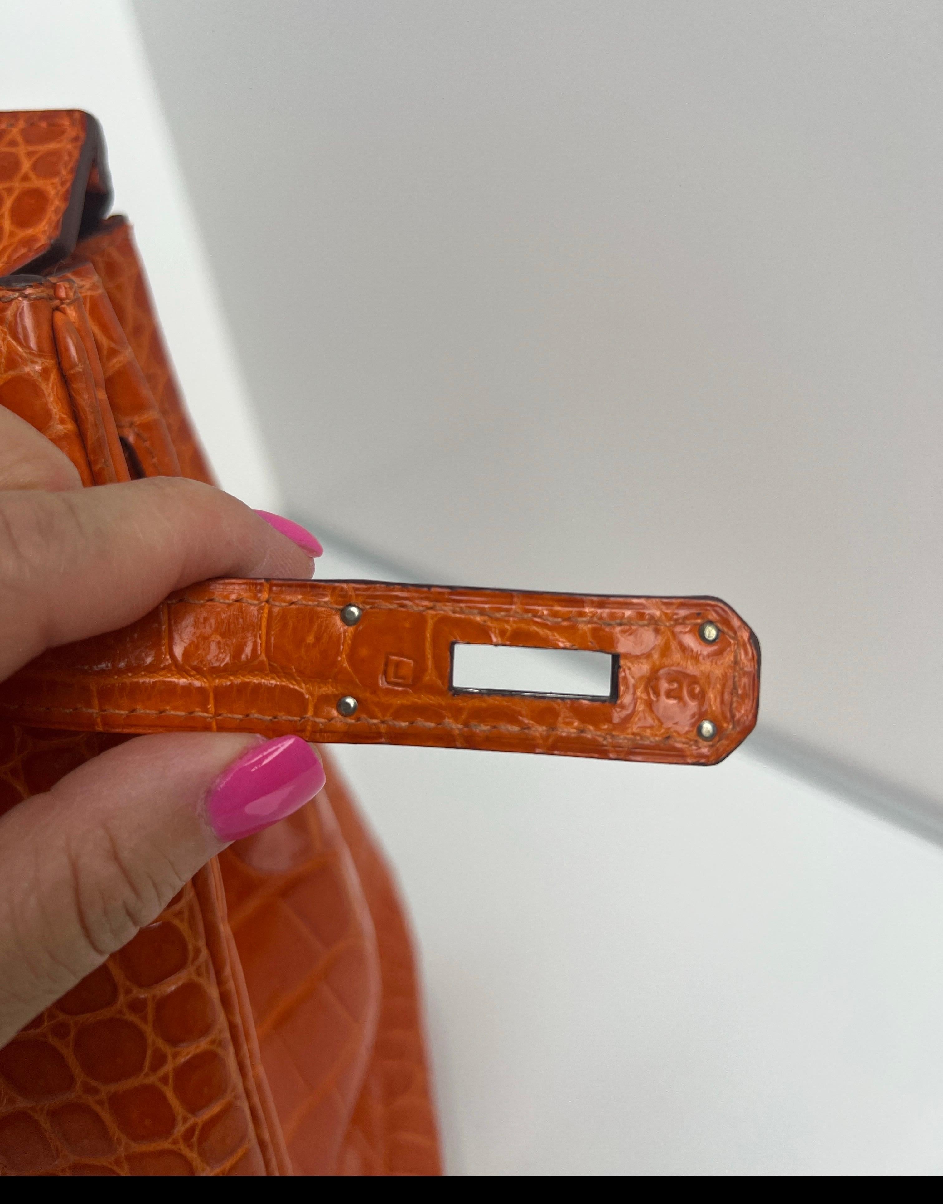 Hermes Shiny Orange Crocodile Birkin 30 Bag For Sale 9