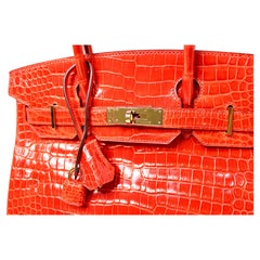 Hermès Shiny Orange Poppy Porosus Crocodile Birkin 35