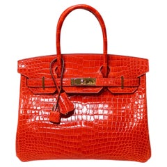 Hermès Shiny Orange Poppy Porosus Crocodile Birkin 35