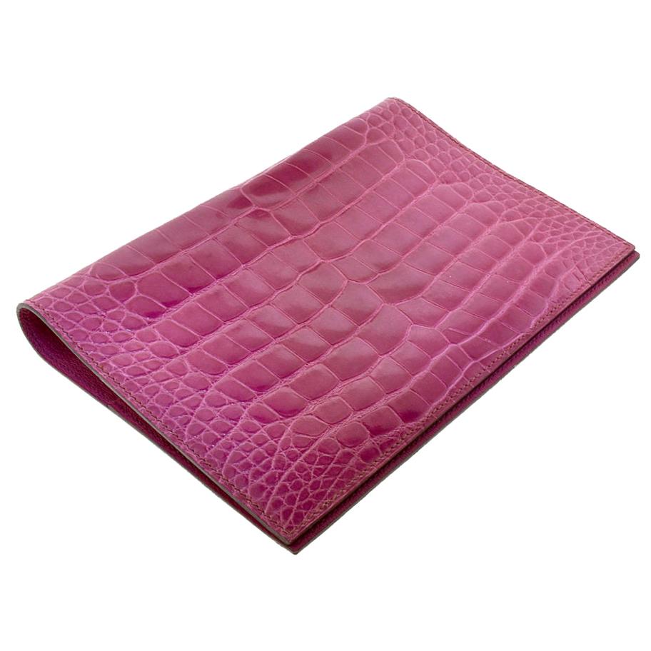 Hermes Shiny Pink H Alligator Globe-Trotter Agenda Cover