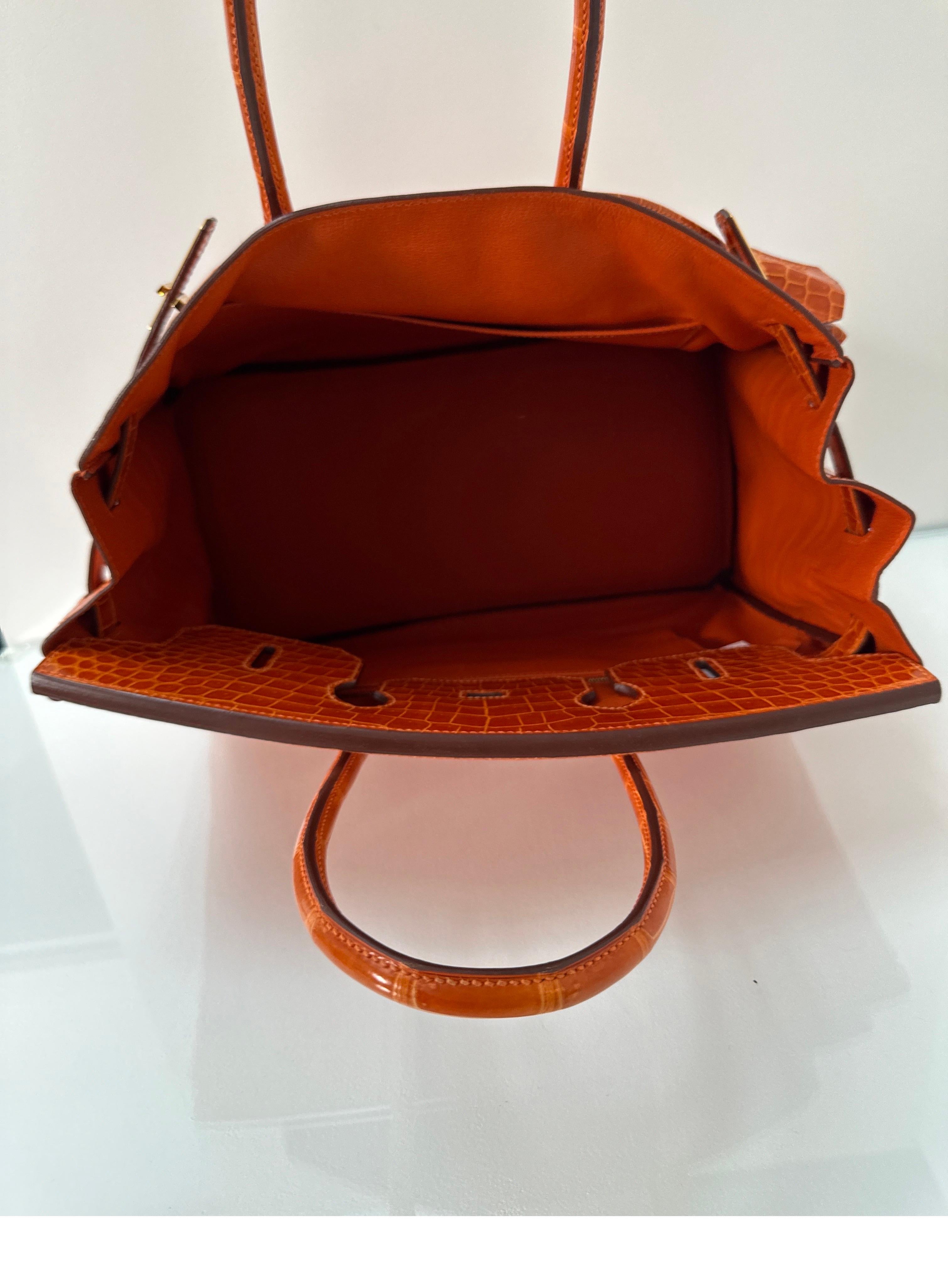 Hermes Shiny Porosus Crocodile Orange Birkin 35 Bag 5