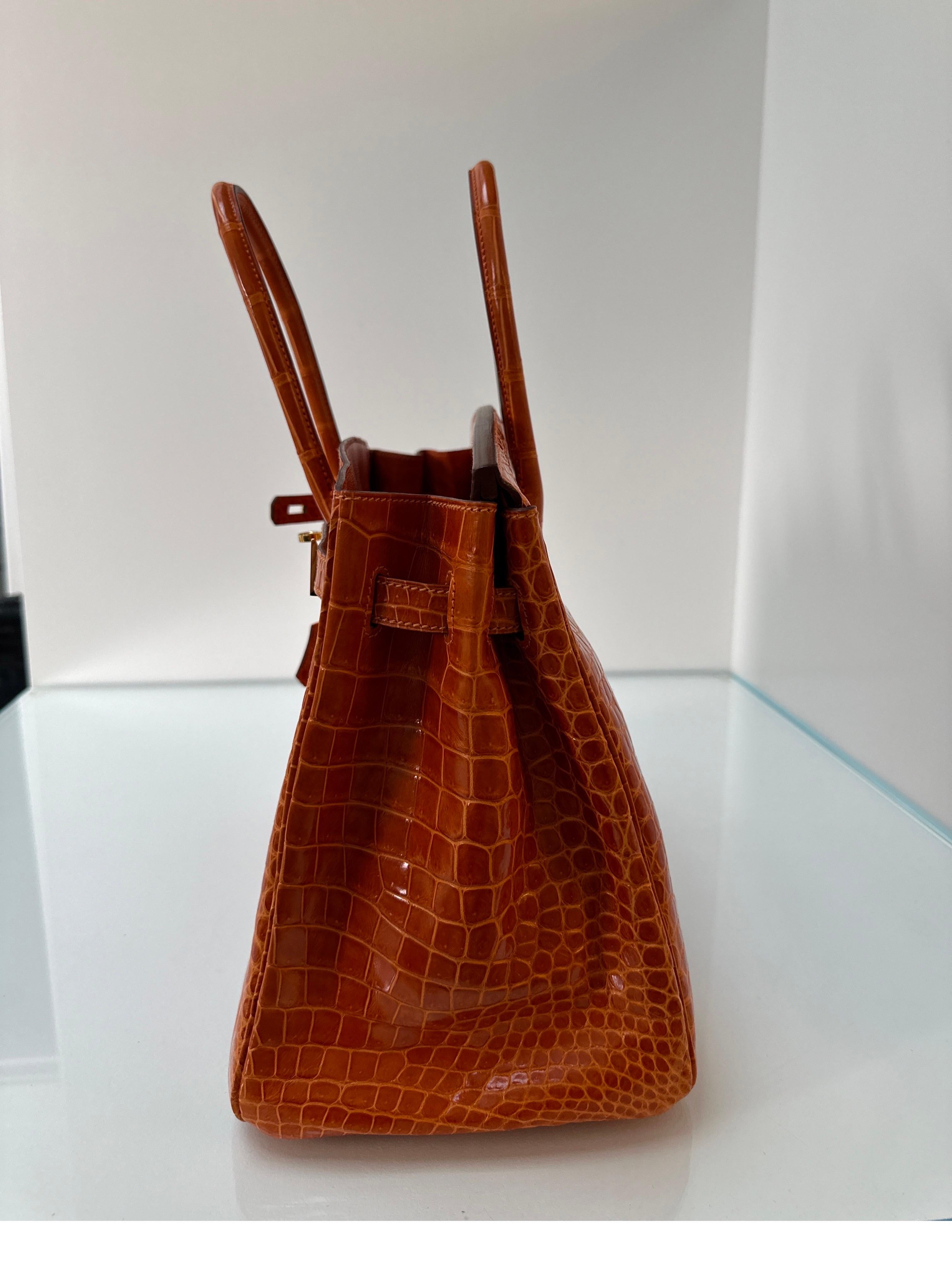 Hermes Shiny Porosus Crocodile Orange Birkin 35 Bag 7