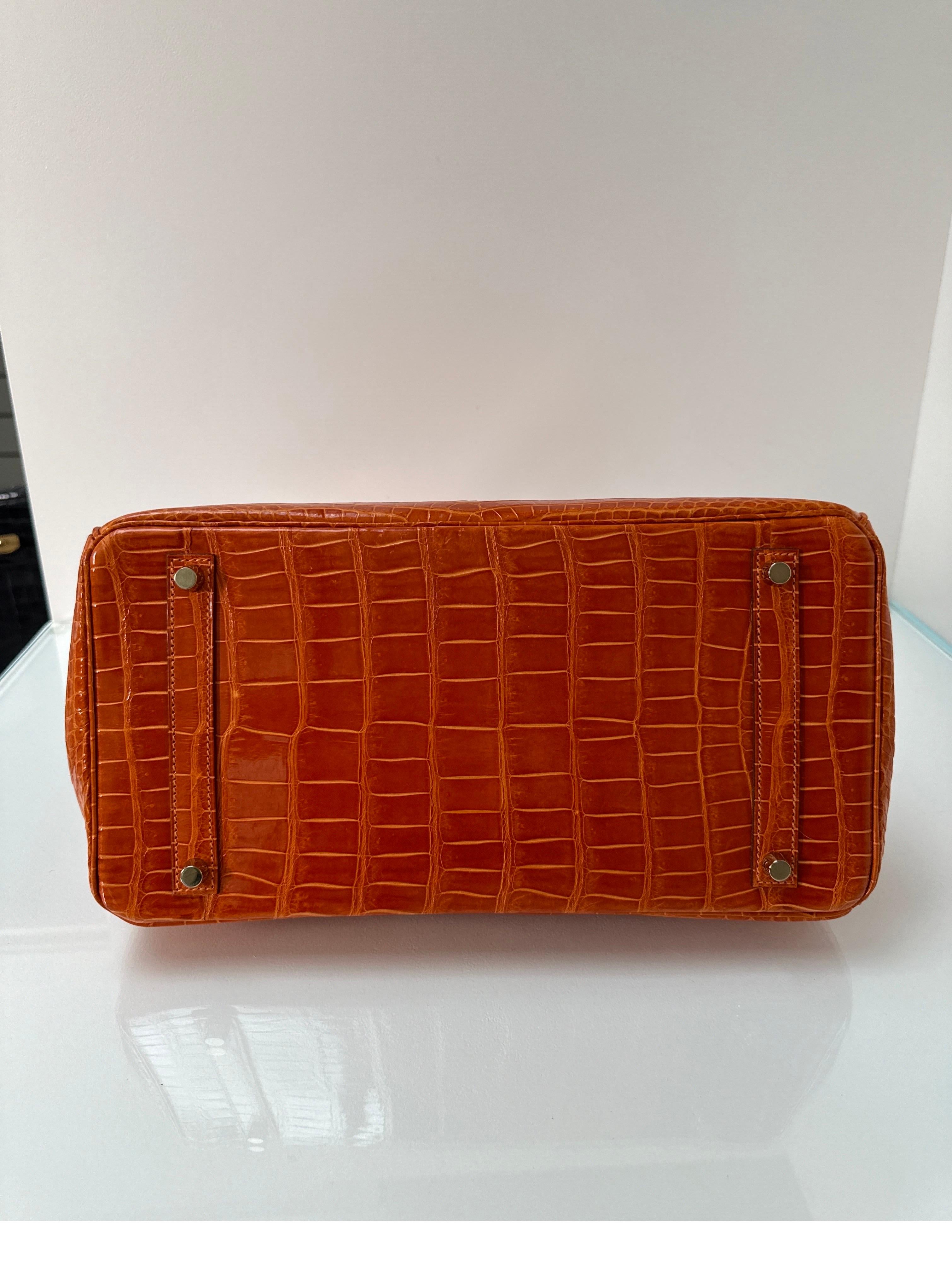 Hermes Shiny Porosus Crocodile Orange Birkin 35 Bag 11