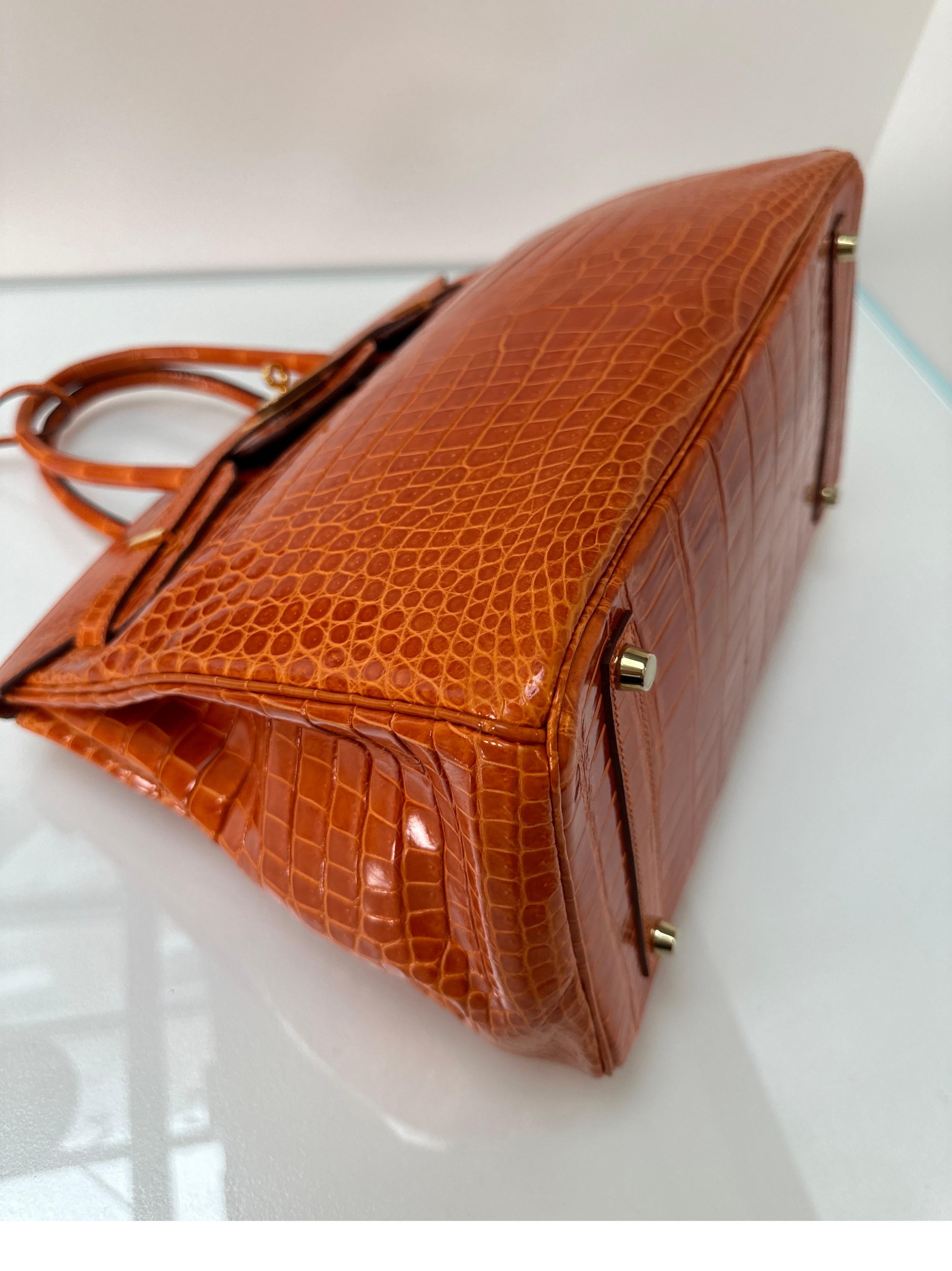 Hermes Shiny Porosus Crocodile Orange Birkin 35 Bag 12