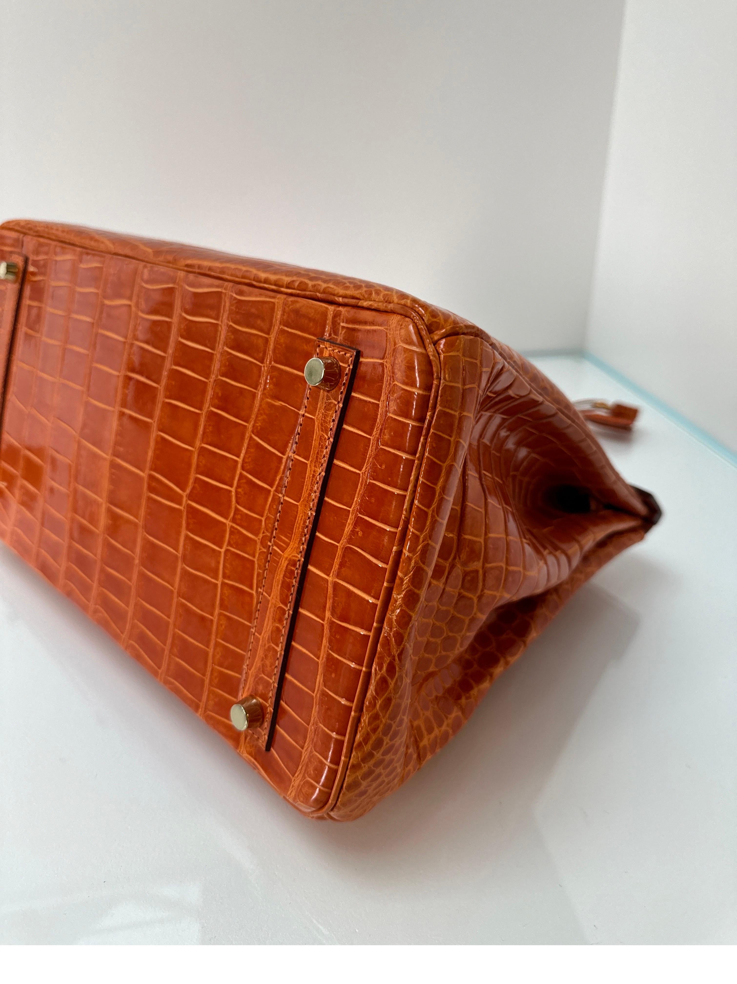 Hermes Shiny Porosus Crocodile Orange Birkin 35 Bag 13