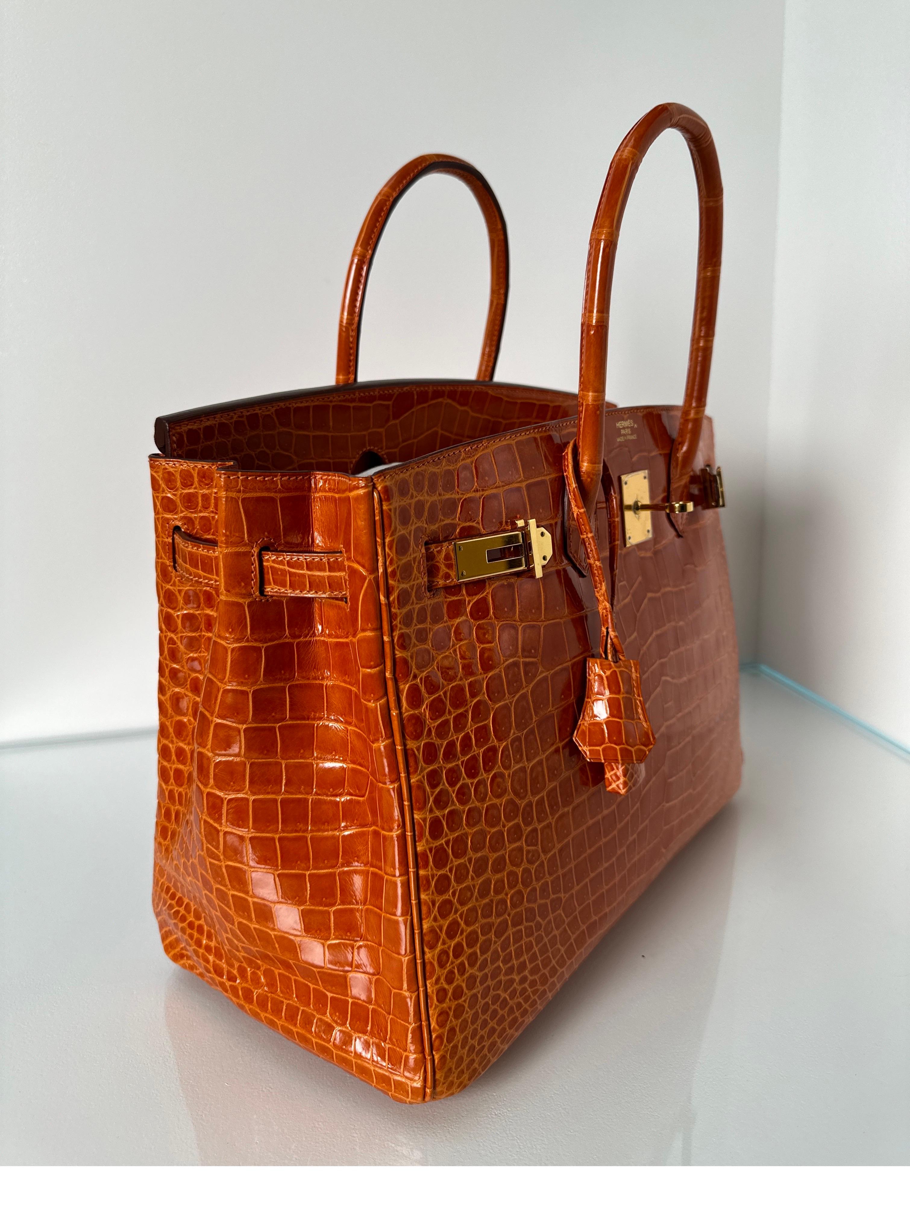 Women's or Men's Hermes Shiny Porosus Crocodile Orange Birkin 35 Bag