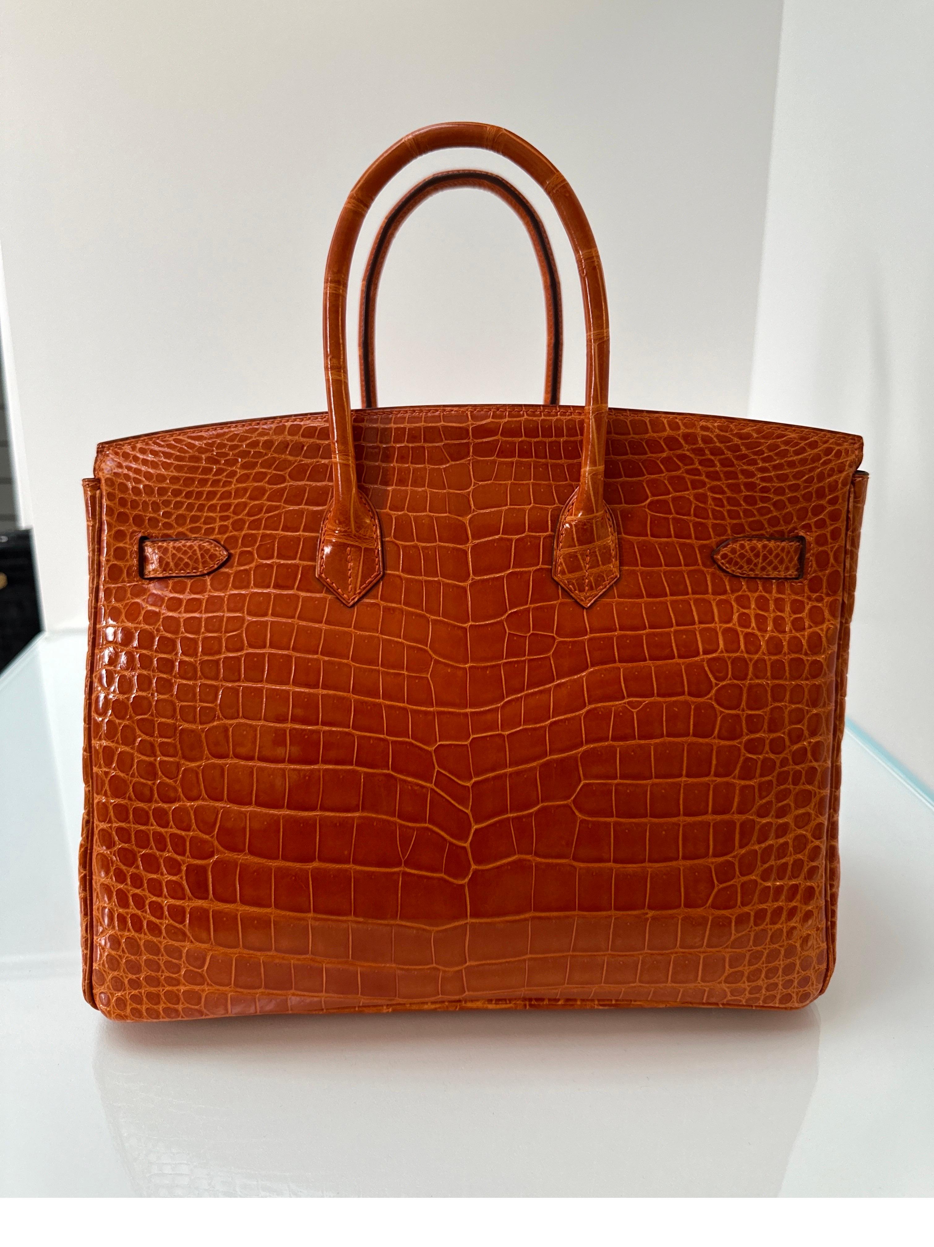 Hermes Shiny Porosus Crocodile Orange Birkin 35 Bag 1