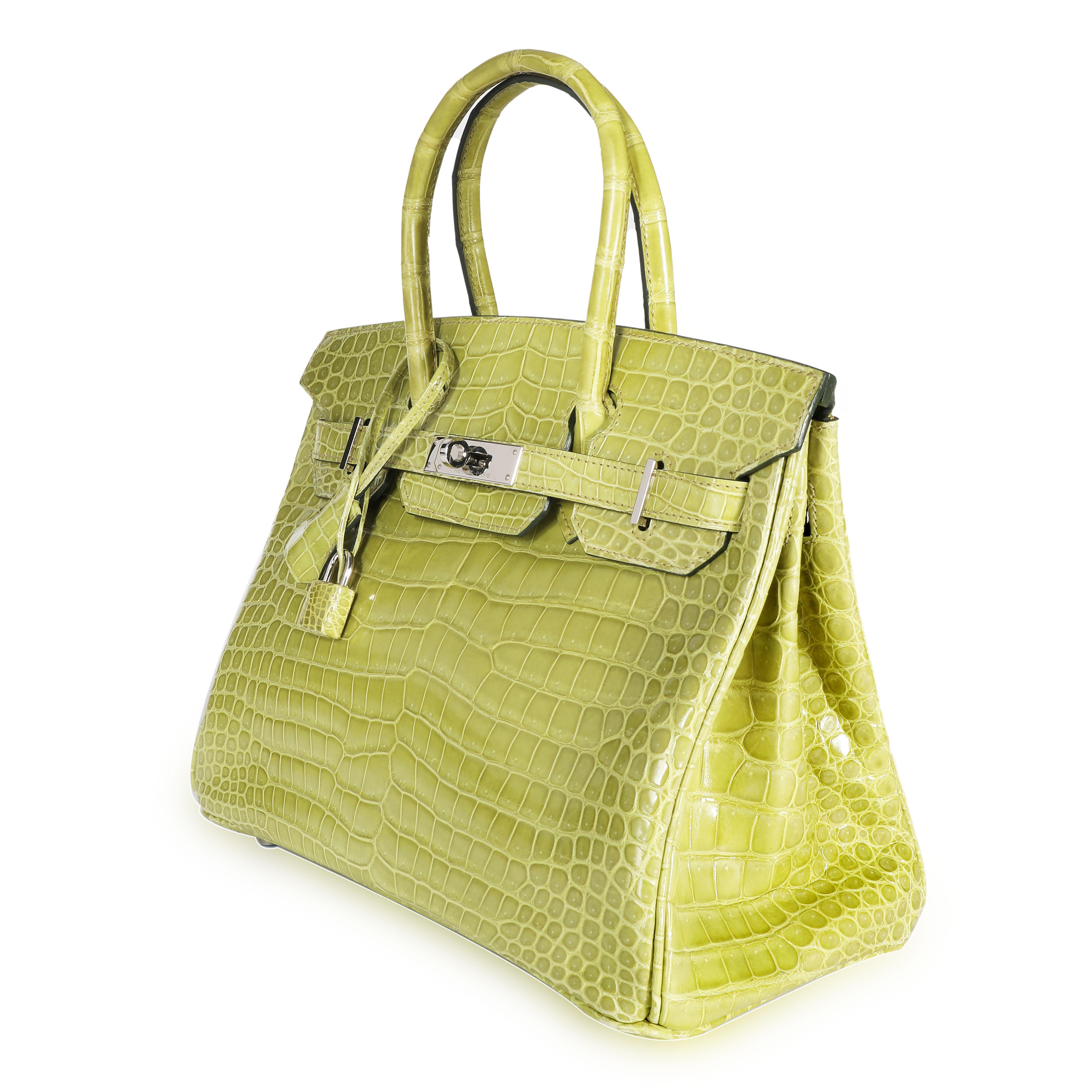 Listing Title: Hermès Shiny Vert Anis Porosus Crocodile Birkin 30 PHW
SKU: 108495

Condition Description: The holy grail of handbags: the Hermès Birkin. First introduced in 1984, the Birkin is crafted entirely by hand over the course of 18 hours.