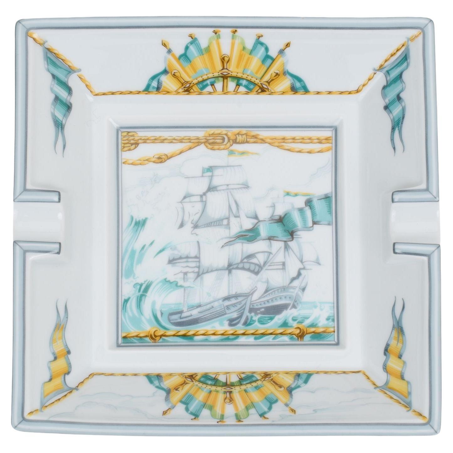 Hermès Ship & Flags Porcelain Ashtray For Sale