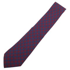 Hermès Ship Wheel Silk Necktie Navy Blue x Red