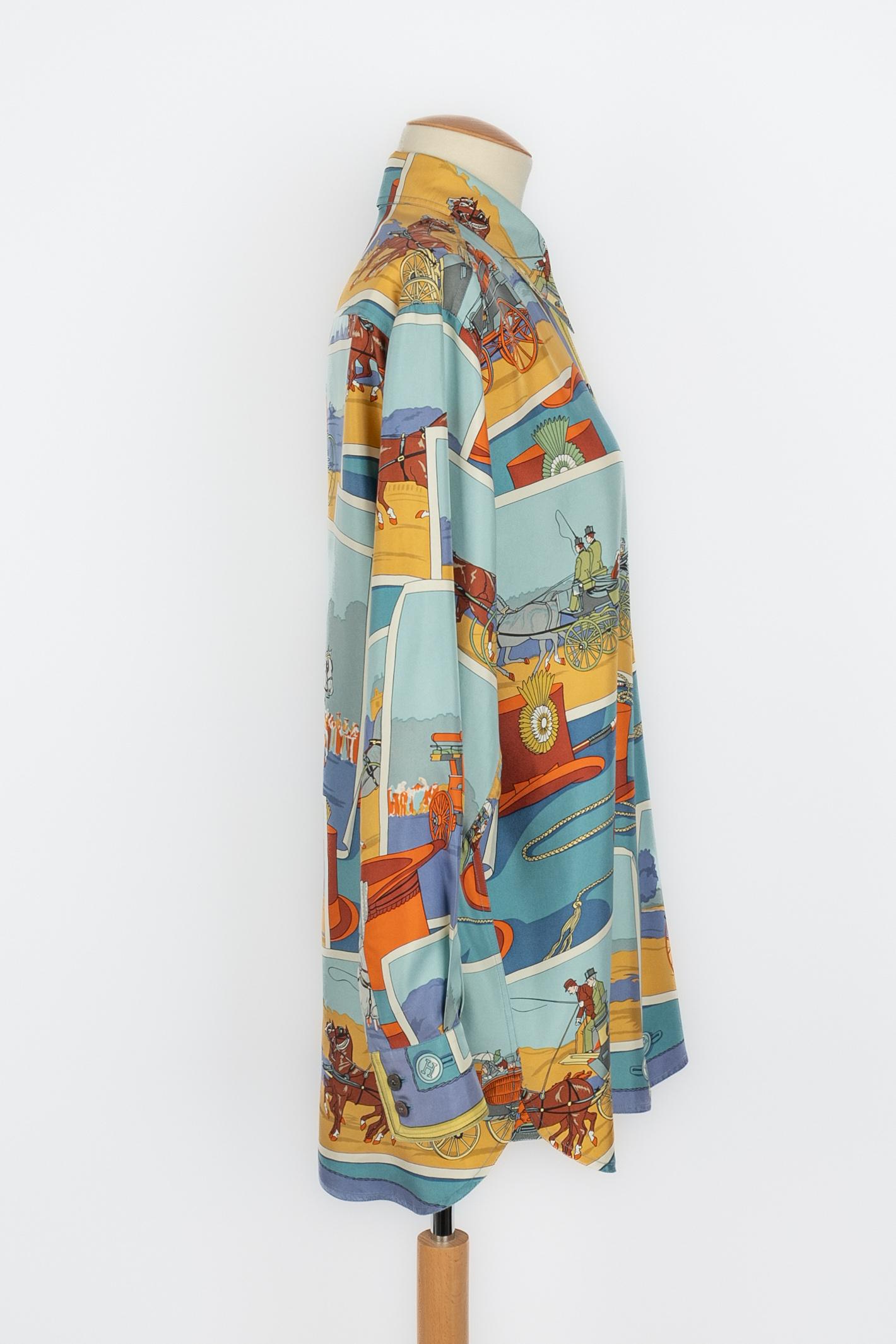 Brown Hermès shirt 'Horse carriages' For Sale