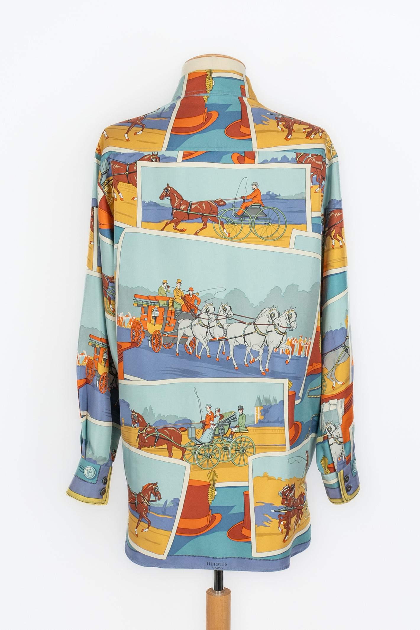 Hermès shirt 'Horse carriages' In Excellent Condition For Sale In SAINT-OUEN-SUR-SEINE, FR