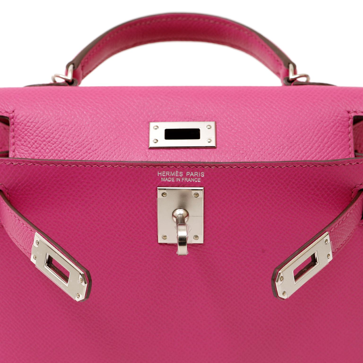 Hermès Shocking Pink Epsom Mini 20 cm Kelly Bag In New Condition In Palm Beach, FL