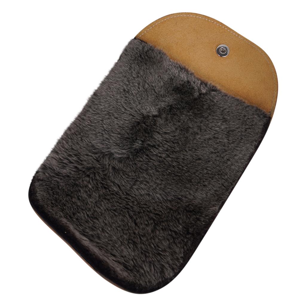 Women's or Men's Hermes Shoe Polishing Glove Mitt Gold Leather with  Brown Shearling For Sale