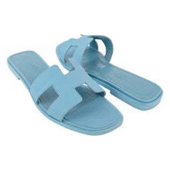 Hermes Shoes Flat Oran Sandal Bleu Littoral 37 / 7 New