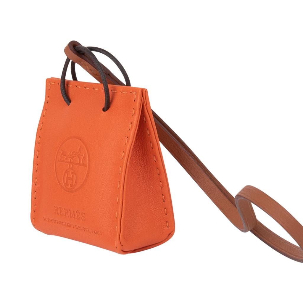 Hermes Shopping Bag Orange Bag Charm In New Condition For Sale In Miami, FL