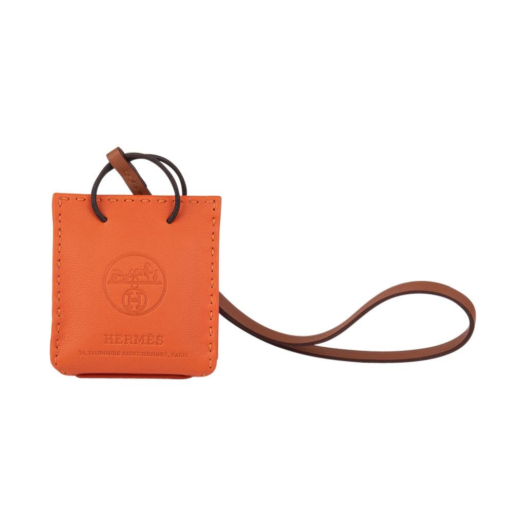 Hermes Shopping Bag Orange Bag Charm For Sale 1