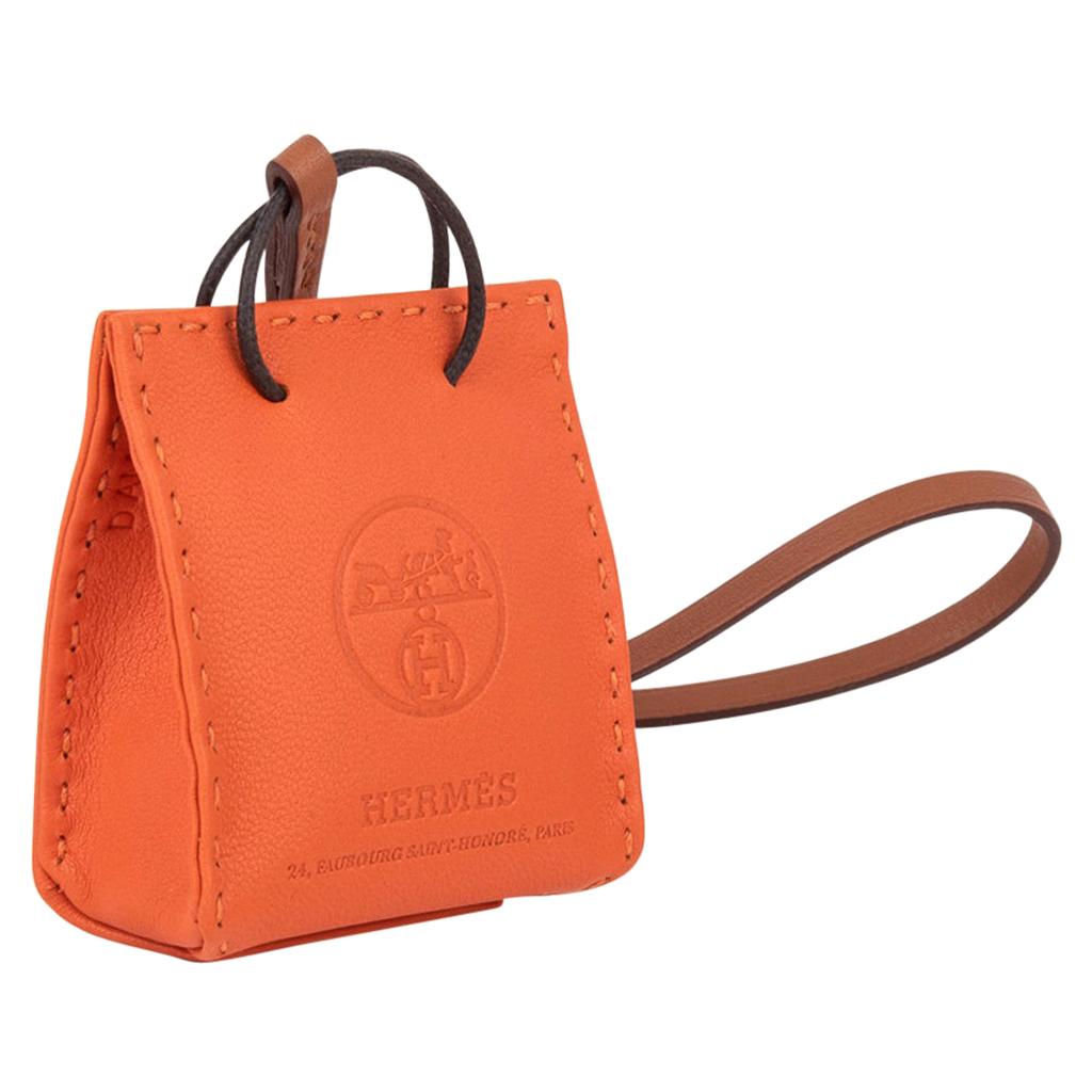 Hermes Shopping Bag Orange Bag Charm New w/ Box For Sale at 1stDibs