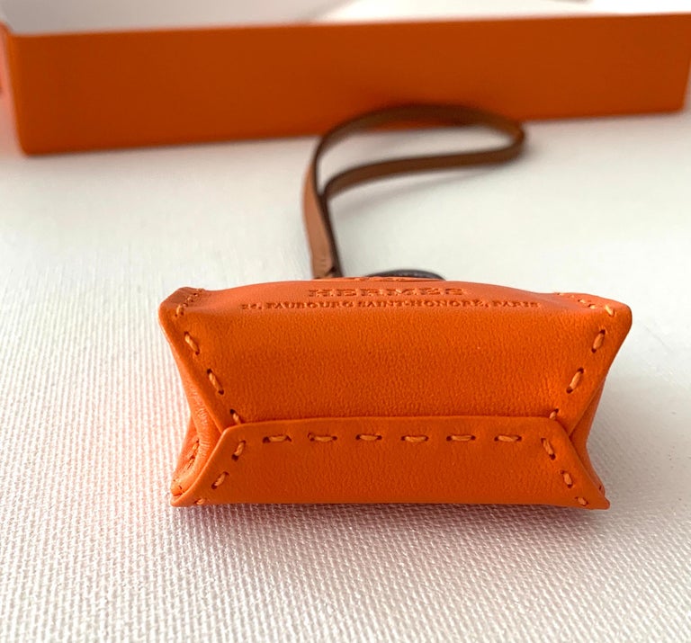 Hermes Shopping Bag Orange Leather Charm For Sale at 1stdibs