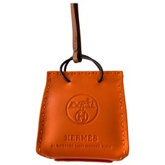 Hermes Shopping Bag Orange Leather Charm