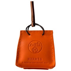 Hermes Shopping Bag Orange Leather Charm for Birkin