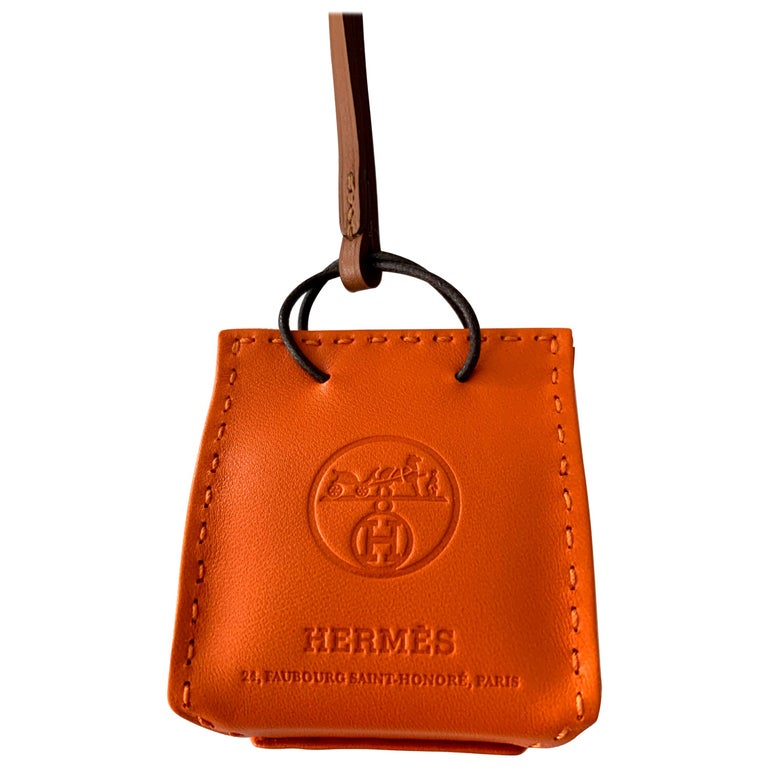 Hermes Shopping Bag Orange Leather Charm For Sale at 1stDibs