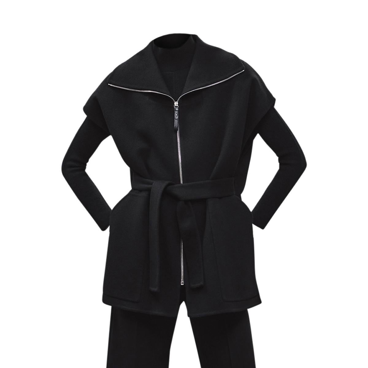 Hermes Short Vest Black Zip Double Face Cashmere 38 / 6 For Sale 1