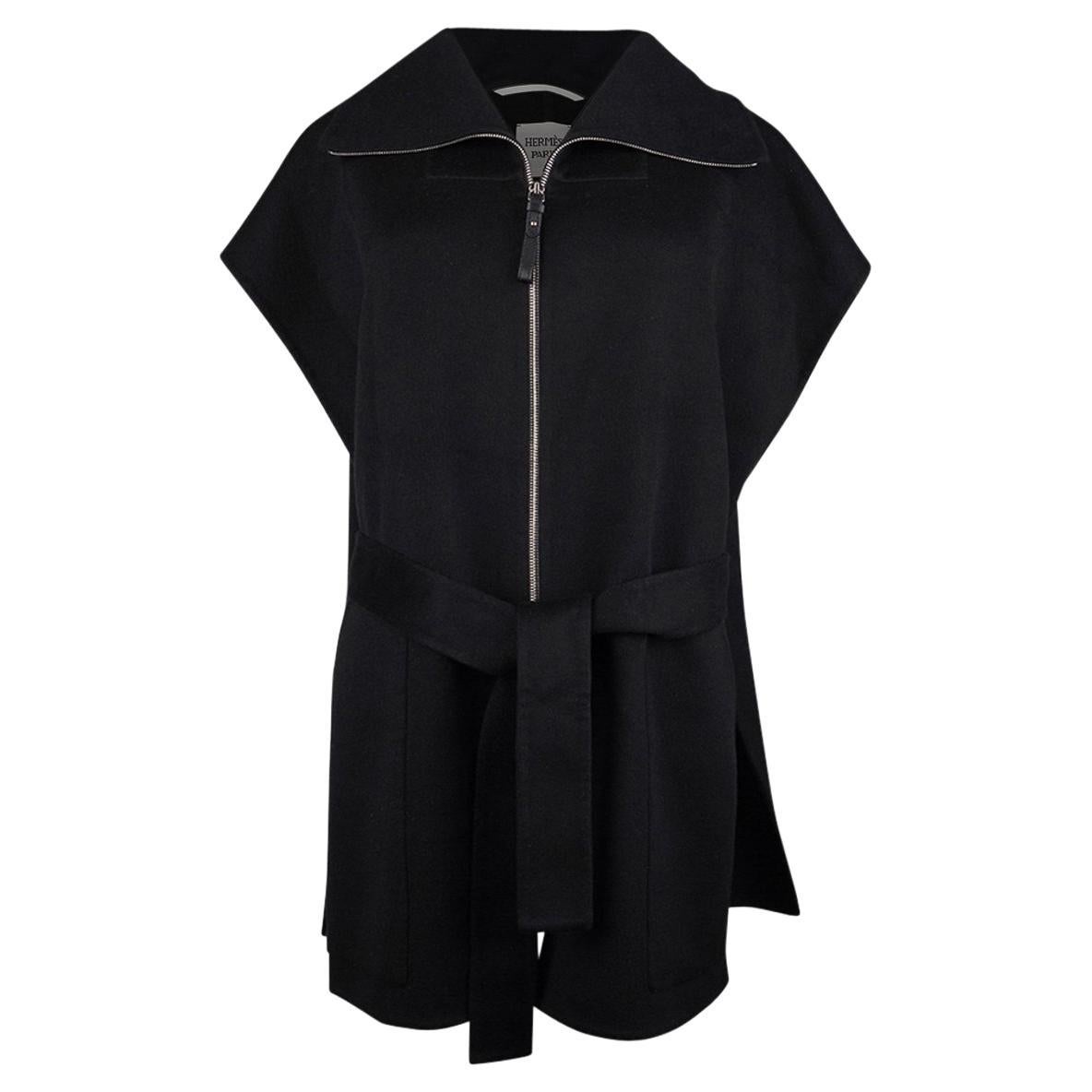 Hermes Short Vest Black Zip Double Face Cashmere 38 / 6 For Sale