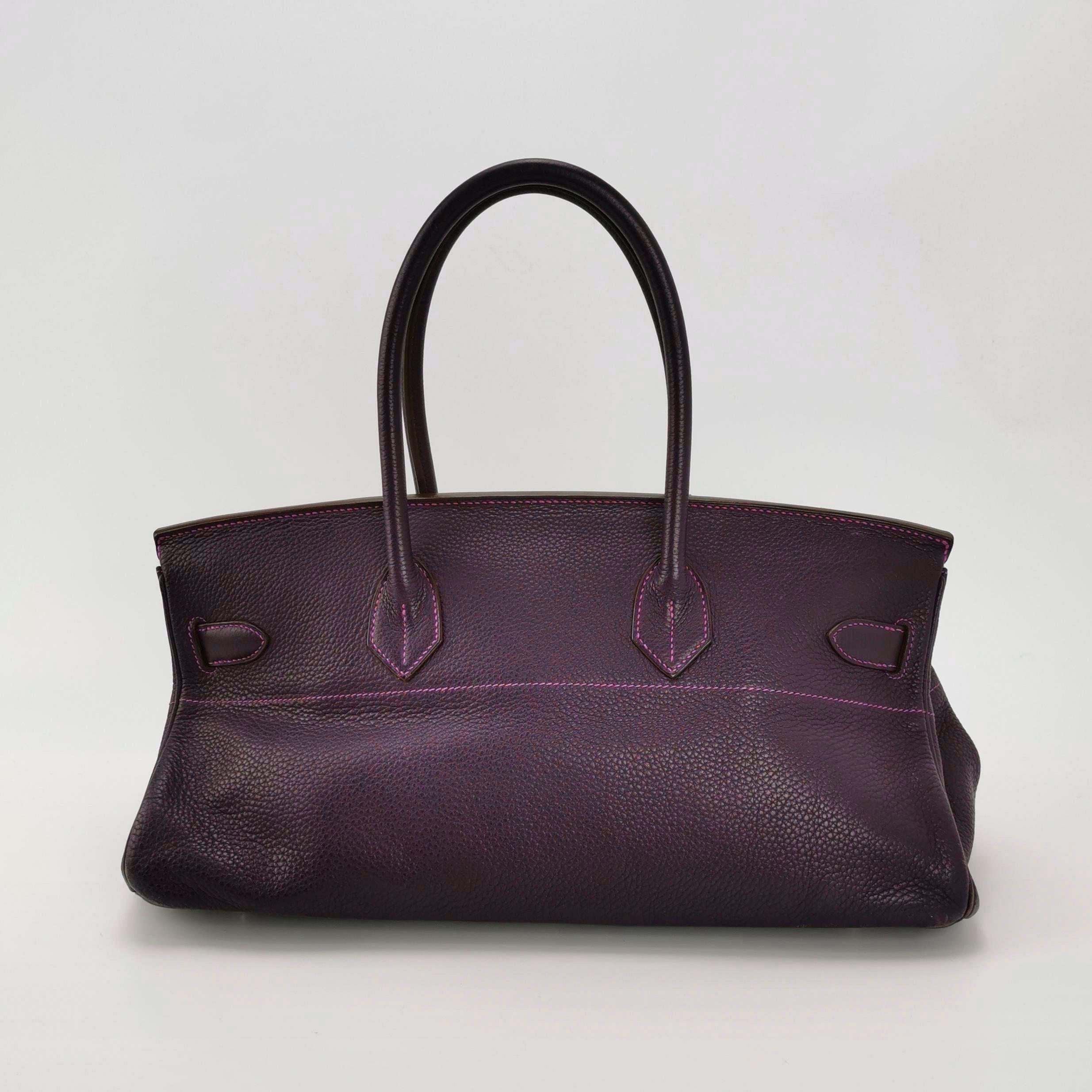 Hermes Schulter Birkin 42 HSS Sonderbestellung Togo Cassis Violett Anemone Interieur (Schwarz) im Angebot