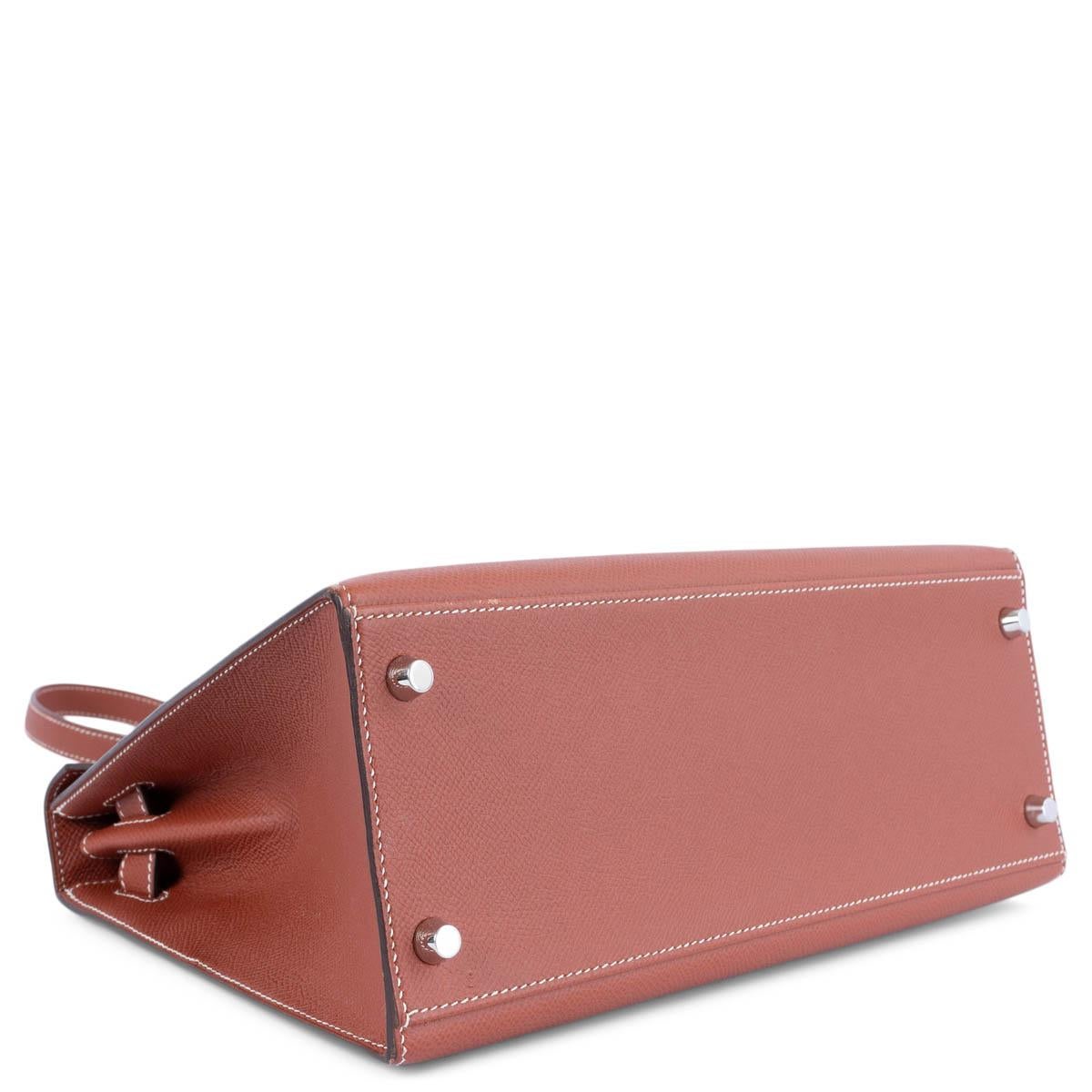 Pink HERMES Sienne brick Epsom leather KELLY 28 SELLIER Bag w Palladium For Sale